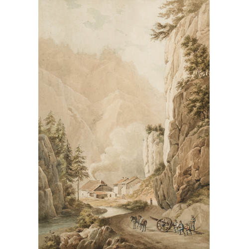 19. JH. SCHWEIZ : Sommerliche Schlucht mit Staffage (DOBIASCHOFSKY AUKTIONEN AG)