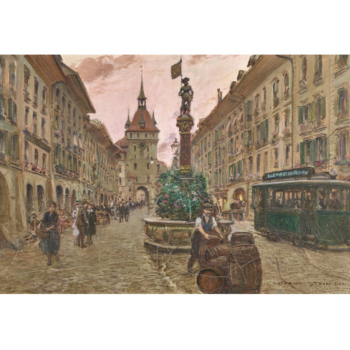 GEORGES STEIN : Berner Marktgasse mit Sch�tzenbrunnen und K�figturm (DOBIASCHOFSKY AUKTIONEN AG)