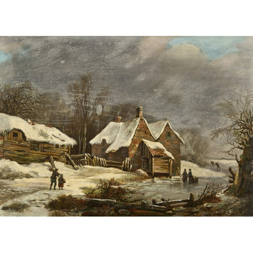 ADRIANUS HENDRIKUS DE BRUINE : Winterlandschaft mit zugefrorenem Fluss (DOBIASCHOFSKY AUKTIONEN AG)