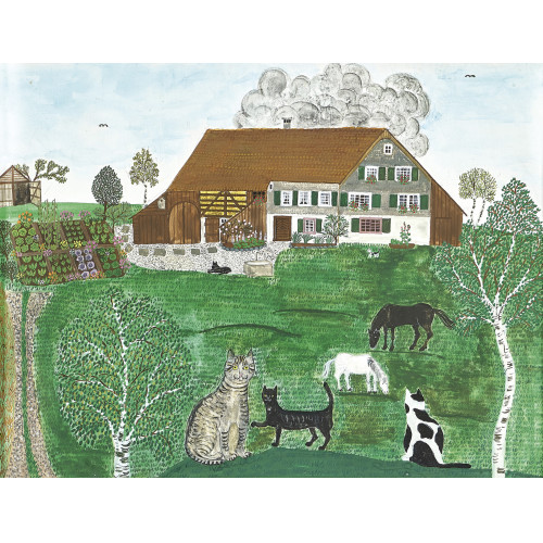 VERENA BROGER : Bauernhof mit Gem�segarten, Pferden, Hund und Katzen (DOBIASCHOFSKY AUKTIONEN AG)