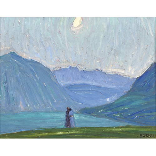 ETTORE BURZI : Bergsee im Mondlicht mit Paar (DOBIASCHOFSKY AUKTIONEN AG)