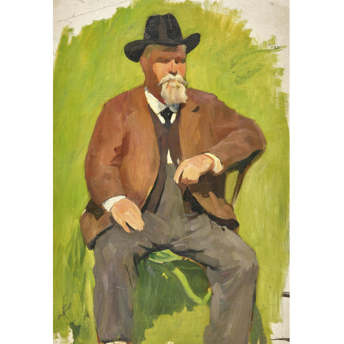 SIGISMUND RIGHINI : Sitzender lterer Herr mit Hut auf einem Stuhl (DOBIASCHOFSKY AUKTIONEN AG)