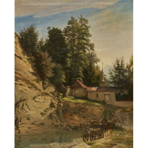 JOST SCHNYDER VON WARTENSEE : Sommerlicher Weg mit Fuhrwerk und Kapelle (DOBIASCHOFSKY AUKTIONEN AG)