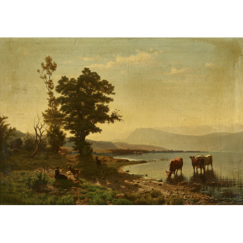 JOST SCHNYDER VON WARTENSEE : Am Ufer des Vierwaldstttersees mit Brgenstock (DOBIASCHOFSKY AUKTIONEN AG)