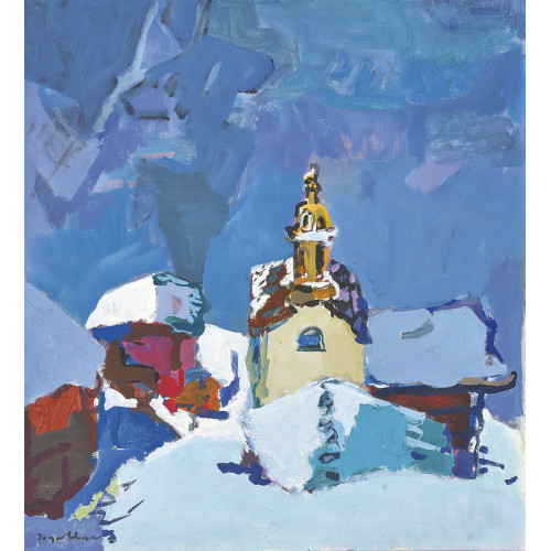HANS JEGERLEHNER : Verschneites Bergdorf mit Kirche (DOBIASCHOFSKY AUKTIONEN AG)