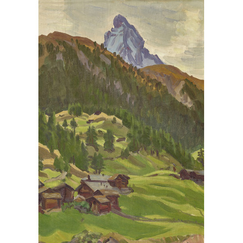 WALDEMAR THEOPHIL FINK : 'Matterhorn mit Dorf zum See' (DOBIASCHOFSKY AUKTIONEN AG)