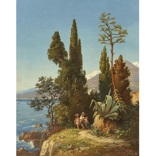 ROBERT (WILHELM EMIL) HECK : Italienische Steilkste am Meer mit Staffage (DOBIASCHOFSKY AUKTIONEN AG)