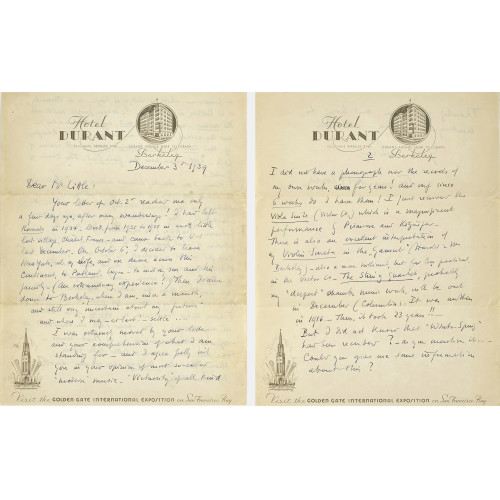 AUTOGRAF : Ernst Bloch (1880-1959) (DOBIASCHOFSKY AUKTIONEN AG)