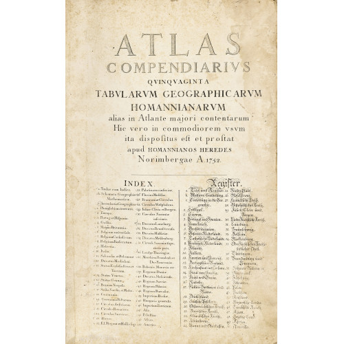 JOHANN BAPTIST HOMANN : 'Atlas Compendiarius quinquaginta Tabularum geographicarum Homannianarum alias in Atlante majori contentarum. Hic vero in commodiorem usum ita dispositus est et prostat apud Homannianos Heredes' (DOBIASCHOFSKY AUKTIONEN AG)