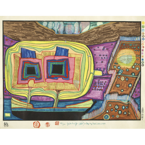 FRIEDENSREICH HUNDERTWASSER : 'Zwei B�ume auf dem Schiff Regentag' (DOBIASCHOFSKY AUKTIONEN AG)