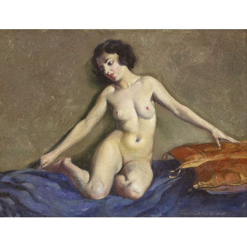 KAROLY TEUSCHERT : Weiblicher Akt auf blauer Decke (DOBIASCHOFSKY AUKTIONEN AG)