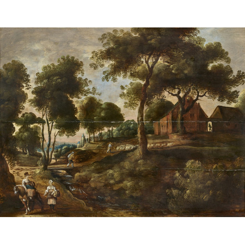 JAN WILDENS : Landschaft mit H�usern, Bauern und Hirten (DOBIASCHOFSKY AUKTIONEN AG)