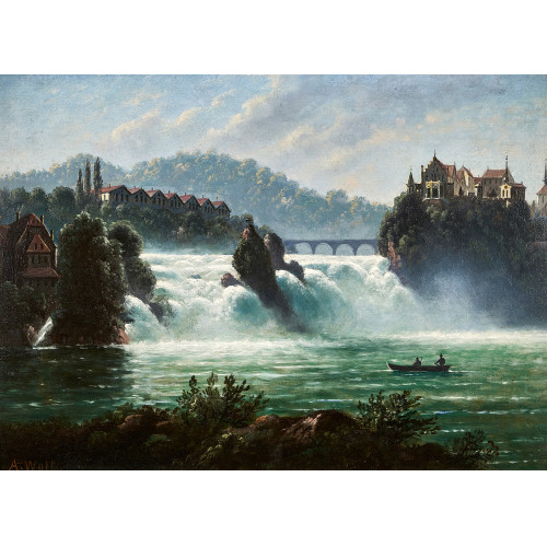 ALEXANDER WOLF : Der Rheinfall bei Neuhausen mit Schloss Laufen und Eisenbahnbr�cke (DOBIASCHOFSKY AUKTIONEN AG)