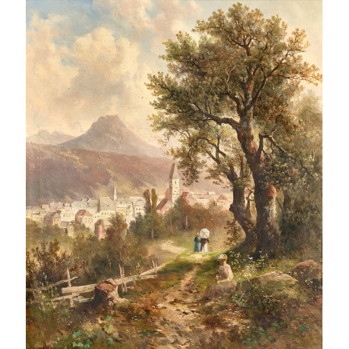EMIL BARBARINI : Sommerlicher Weg mit Blick auf eine Stadt (DOBIASCHOFSKY AUKTIONEN AG)
