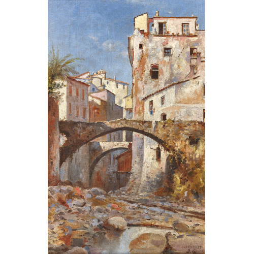 JULES GACHET : S�dliche Stadtpartie mit Steinbr�cken (DOBIASCHOFSKY AUKTIONEN AG)