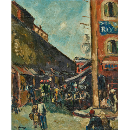 CHARLES CL�MENT : Belebte Szene in Marseille mit Verkaufsbuden (DOBIASCHOFSKY AUKTIONEN AG)