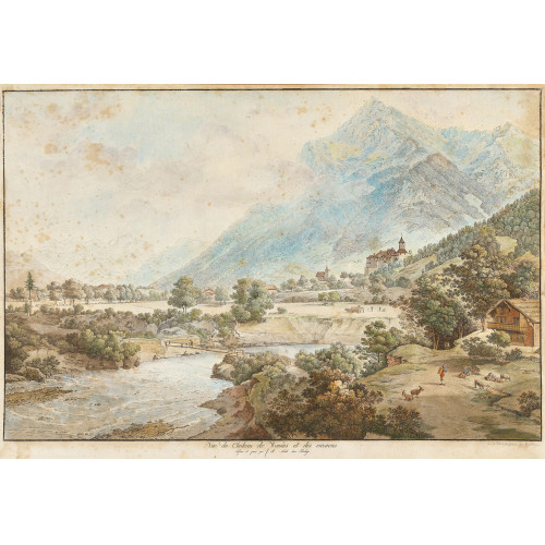 JOHANN LUDWIG ABERLI : 'V�e du Chateau de Wimmis et des environs' (DOBIASCHOFSKY AUKTIONEN AG)