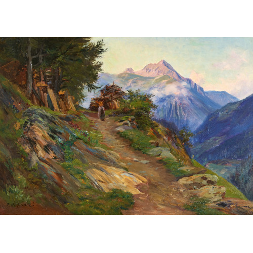 FRITZ-�DOUARD HUGUENIN-LASSAUGUETTE : Bergweg mit B�uerin (DOBIASCHOFSKY AUKTIONEN AG)