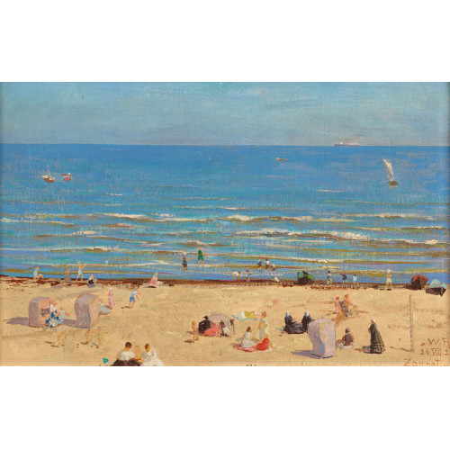 WILLIAM R�THLISBERGER : Der sommerliche Strand von Sopot an der Ostsee (DOBIASCHOFSKY AUKTIONEN AG)