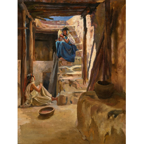 JOHN PIERRE SIMONET : Innenhof in Algier mit jungen Frauen (DOBIASCHOFSKY AUKTIONEN AG)