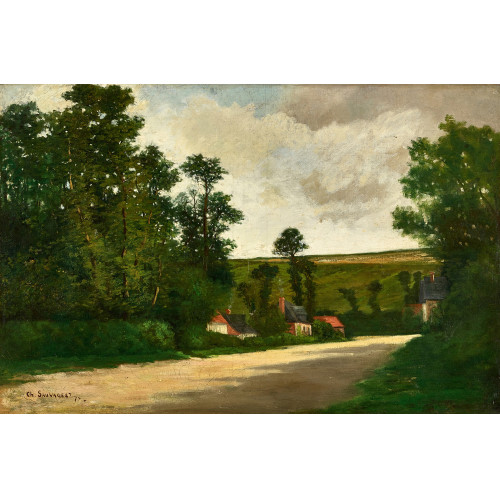 CHARLES TH�ODORE SAUVAGEOT : Landstrasse mit B�umen und H�usern (DOBIASCHOFSKY AUKTIONEN AG)