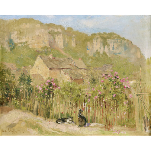 �DOUARD VALLET : Deux chats devant une haie fleurie (DOBIASCHOFSKY AUKTIONEN AG)