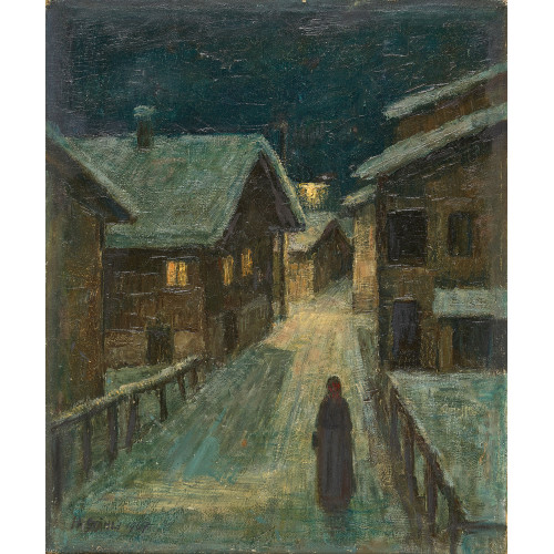 HANS ST�HLI : N�chtliche Dorfstrasse im Winter (DOBIASCHOFSKY AUKTIONEN AG)