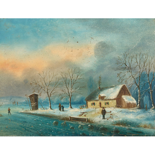18. JH. HOLLAND : Winterlandschaft mit vereistem Fluss und Eisl�ufern (DOBIASCHOFSKY AUKTIONEN AG)