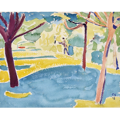 CUNO AMIET : Obstgarten mit K�nstler an der Staffelei (DOBIASCHOFSKY AUKTIONEN AG)