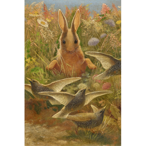 PAUL ANDR� F�LIX ROBERT : Kaninchen und V�gel auf einer Wiese (DOBIASCHOFSKY AUKTIONEN AG)