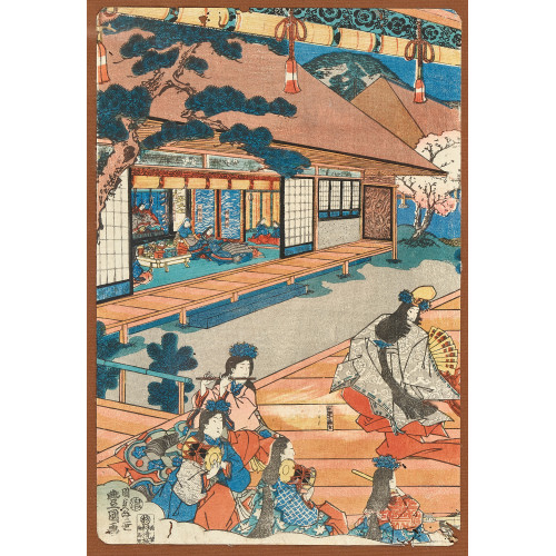 KUNISADA (TOYOKUNI III) UTAGAWA : 'Vergn�gliches Bankett zu Ehren von Kiyomori im Rokuhara Palast' (Rokuhara Gosho Kiyomori k� y�en no zu) (DOBIASCHOFSKY AUKTIONEN AG)