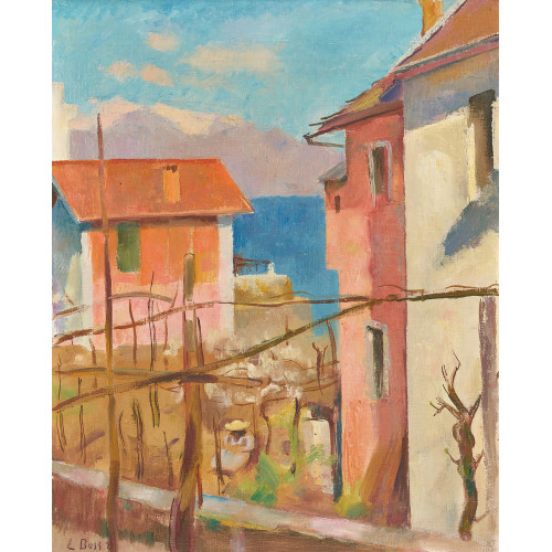 EDUARD BOSS : S�dliche H�user oberhalb eines Sees (DOBIASCHOFSKY AUKTIONEN AG)