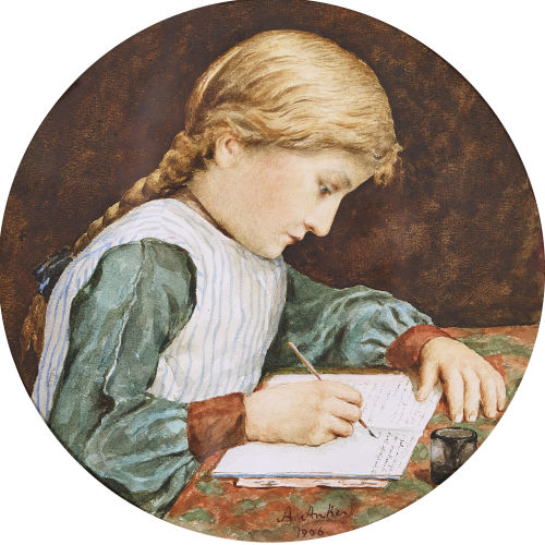 ALBERT ANKER : 'Schreibendes M�dchen, nach rechts' (DOBIASCHOFSKY AUKTIONEN AG)