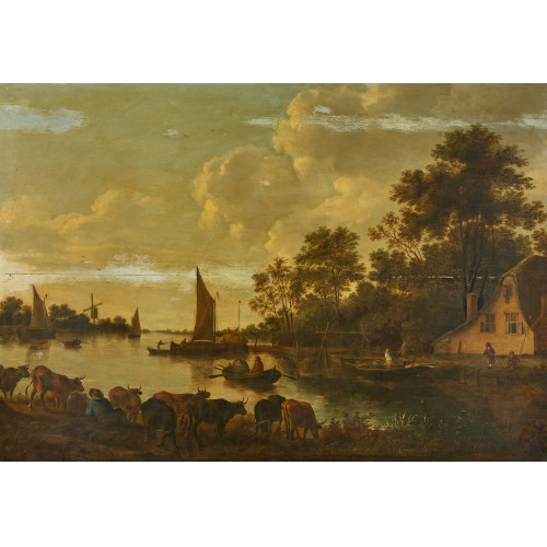 HENDRICK I DE MEIJER : Flusslandschaft mit Vieh und Segelbooten (DOBIASCHOFSKY AUKTIONEN AG)