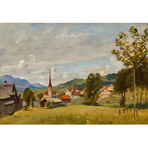 AUGUSTE FR�D�RIC DUFAUX : H�gelige Sommerlandschaft mit einem Dorf (DOBIASCHOFSKY AUKTIONEN AG)