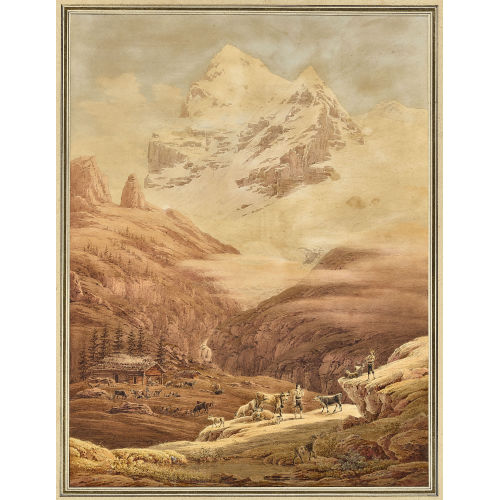 JOHANN JAKOB MEYER : Hirten und Vieh am Fuss der Eiger-Westflanke (DOBIASCHOFSKY AUKTIONEN AG)