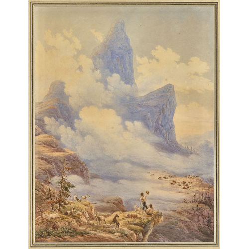 JOHANN JAKOB MEYER : Hirten und Vieh vor imposantem Bergmassiv (DOBIASCHOFSKY AUKTIONEN AG)