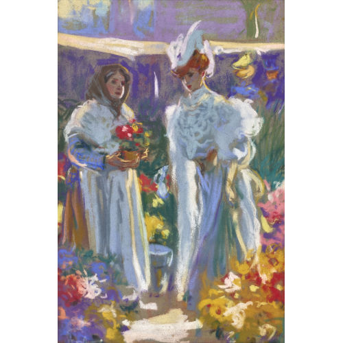 LOUIS (EIGTL. FORTUN� ANDRIEUX FORTUNEY : Verk�uferin mit eleganter Dame auf dem Blumenmarkt (DOBIASCHOFSKY AUKTIONEN AG)