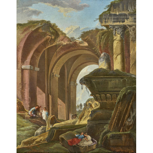 HUBERT ROBERT : Antike Ruinen mit Staffage (DOBIASCHOFSKY AUKTIONEN AG)