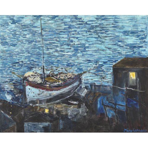 MIRO CARCANO : Abendliches Ufer mit Fischerboot (DOBIASCHOFSKY AUKTIONEN AG)
