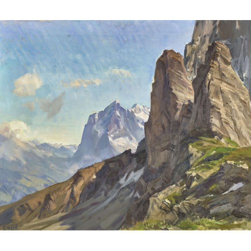 ERNST II HODEL : Blick von der Eigernordwand auf das Wetterhorn (DOBIASCHOFSKY AUKTIONEN AG)