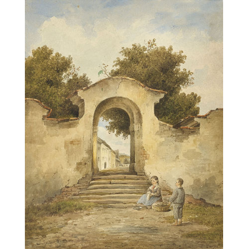 CARL LAFITE : Zwei Kinder am Treppenfuss einer Pforte (DOBIASCHOFSKY AUKTIONEN AG)