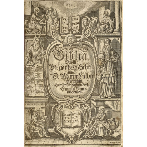 BIBEL : 'Biblia. Das ist Die gantze heilige Schrift Alten und Neuen Testaments, verteutschet durch Doctor Martin Luther. Mit sehr reichen Summarien �ber alle Capitul und ordenlicher Absetzung der Versiculn, Concordantzen, Chronologey (...) das 4. auffgelegt und verfertiget, auch anjetzo mit sch�nen Figuren vermehret' (DOBIASCHOFSKY AUKTIONEN AG)