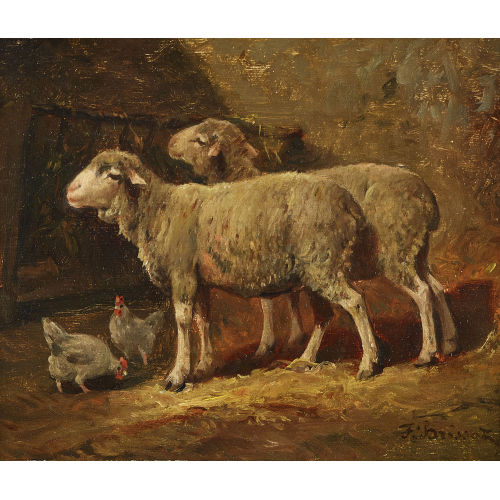 F�LIX-SATURNIN BRISSOT DE WARVILLE : Schafe und H�hner im Stall (DOBIASCHOFSKY AUKTIONEN AG)