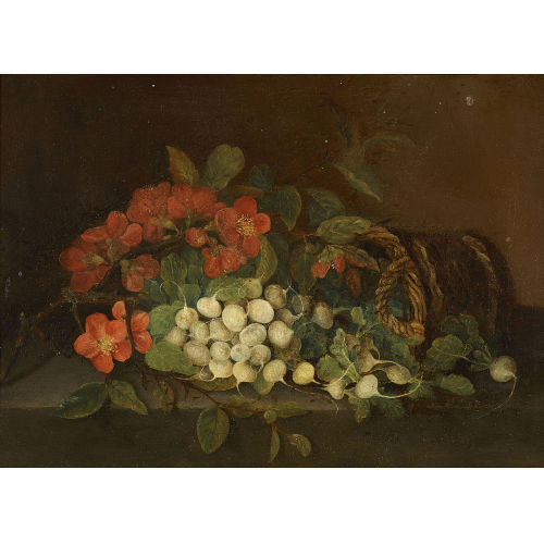 19. JH. HOLLAND : Korbstillleben mit Wurzelgem�se und Blumen (DOBIASCHOFSKY AUKTIONEN AG)