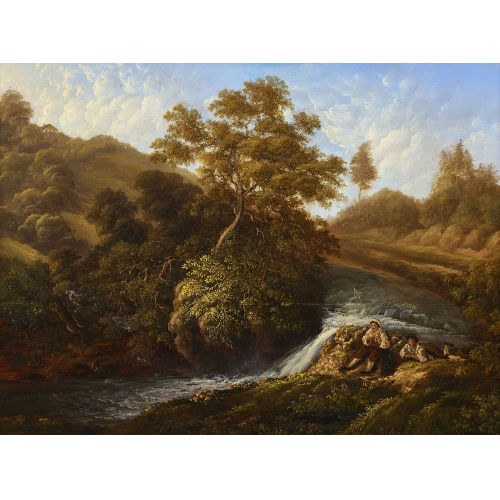 HANS KONRAD USTERI-WEGMANN : Zwei Angler am Bach (DOBIASCHOFSKY AUKTIONEN AG)