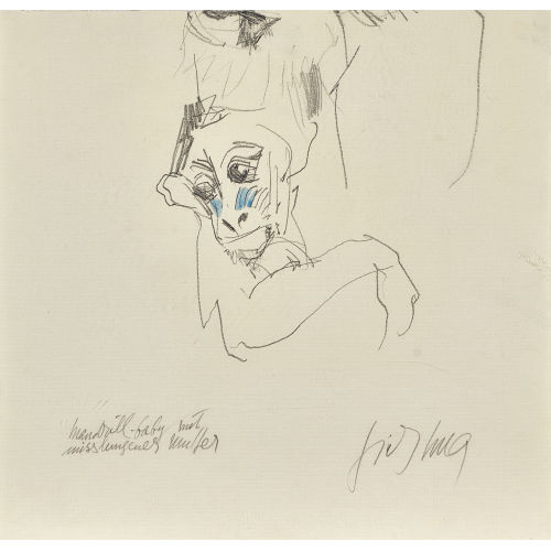 FRITZ HUG : 'Mandrill-Baby mit misslungener Mutter' (DOBIASCHOFSKY AUKTIONEN AG)