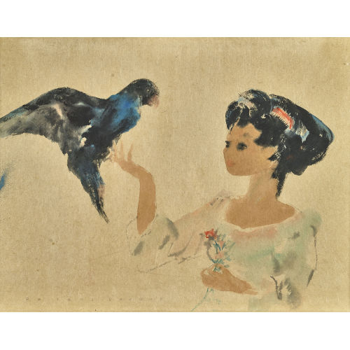 PHAM THUC CHUONG : Junge Frau mit Papagei (DOBIASCHOFSKY AUKTIONEN AG)