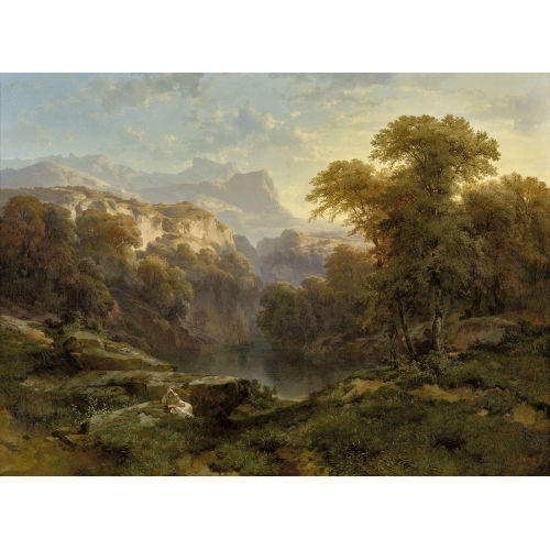ALEXANDRE CALAME : 'Lac avec moine lisant' (DOBIASCHOFSKY AUKTIONEN AG)