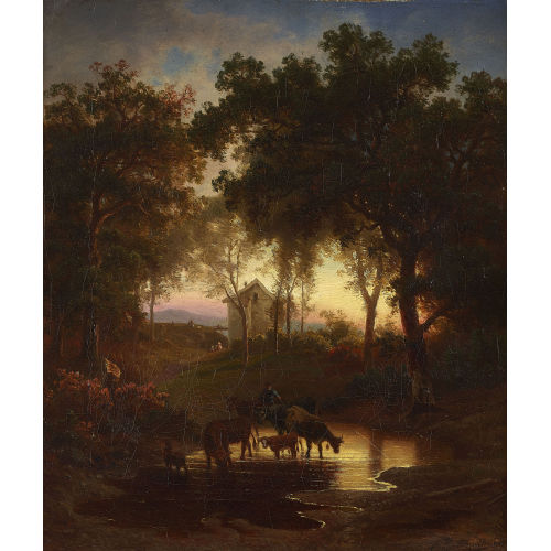 CARL PORTTMANN : Waldlandschaft mit K�hen an der Tr�nke (DOBIASCHOFSKY AUKTIONEN AG)